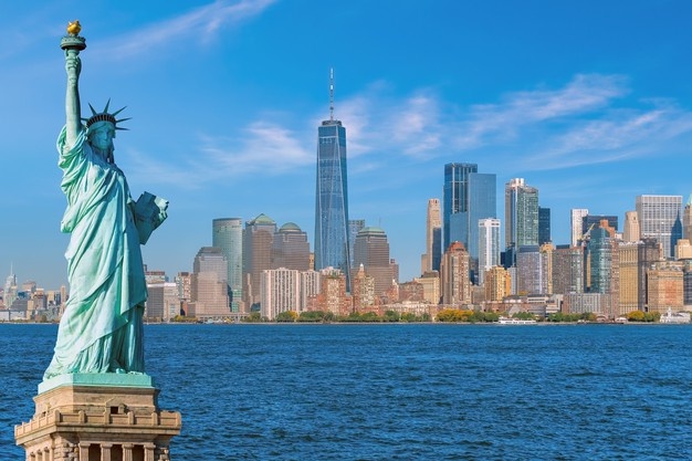 Statue Liberty With Manhattan City Skyline Background Landmarks New York City Usa 255553 377 - Education Republic