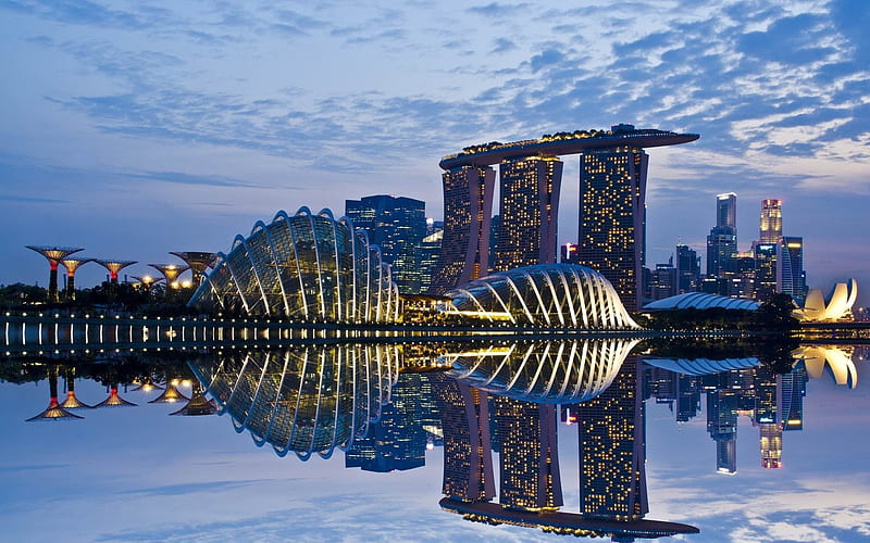 Hd Wallpaper Singapore Reflection Sky Cities Landscape Widescreen - Education Republic